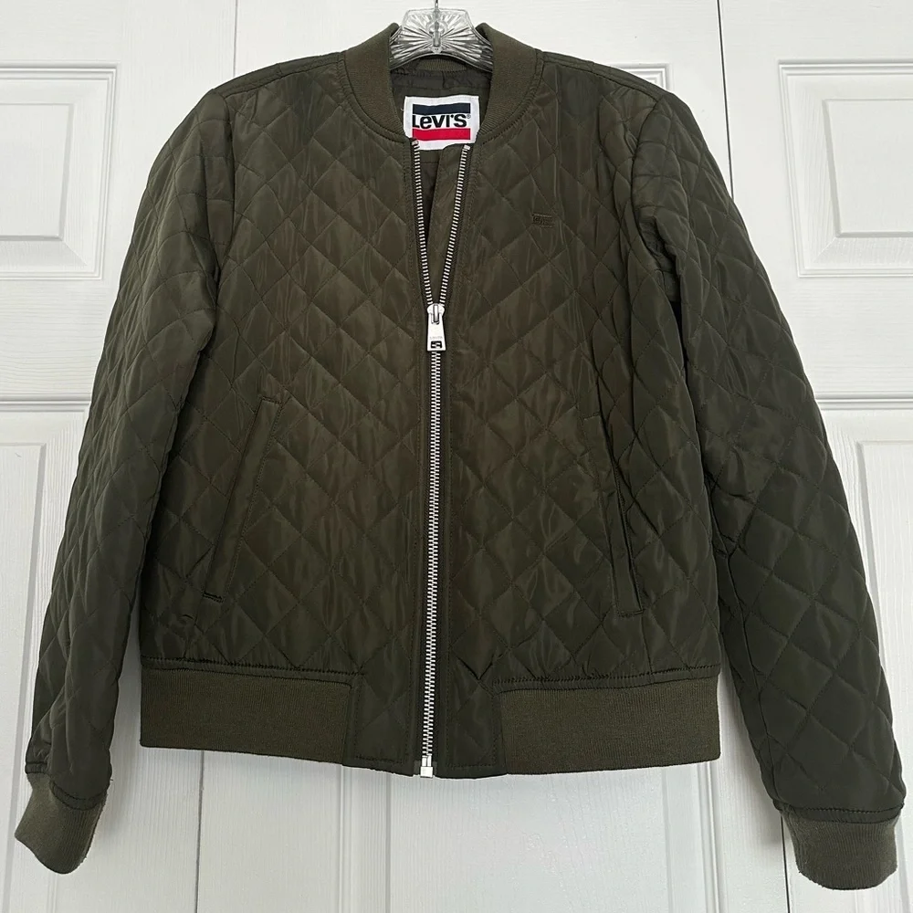 Levi’s Diamond Quilted Bomber Jacket – Women’s Size S – Olive Green